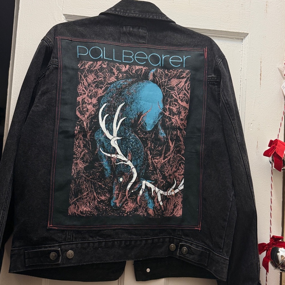 Pallbearer band three color silk screen on Forever 21 black Denim Jacket